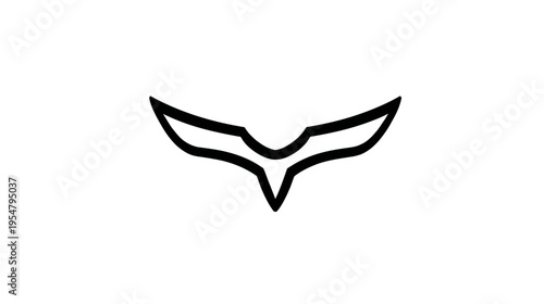 Clean minimalist abstract wing symbol icon, black outline flying shape on white background, simple graphic design element.