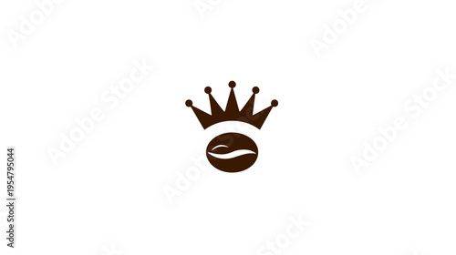Premium coffee bean icon with royal crown, elegant luxury beverage symbol on clean white background