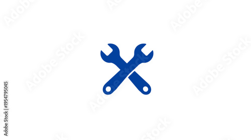 Blue crossed wrenches icon, spanners symbol for repair, settings, maintenance, service, technical support, and development.