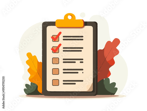 Autumn checklist with colorful leaves and clipboard illustration