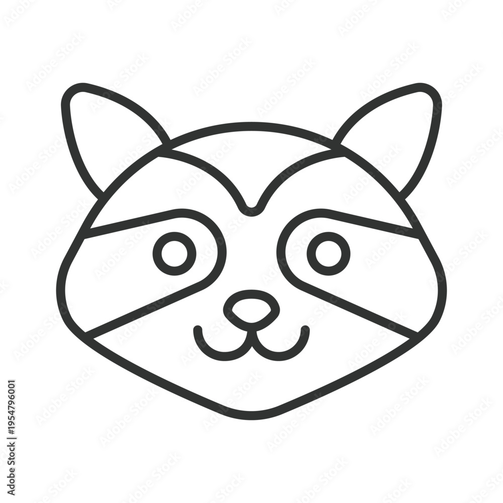 Fototapeta premium Raccoon face, icon in line design. raccoon, animal, wild, mammal, cute, forest, wildlife on white background vector. raccoon face editable stroke icon