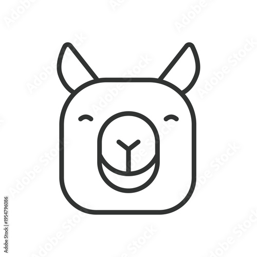 Llama face, icon in line design. llama, animal, farm, alpaca, mammal, cute, domestic on white background vector. llama face editable stroke icon