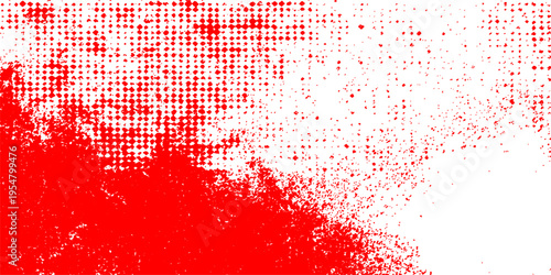 A red grunge design featuring ink splashes and paint splatter texture creates a bloody art pattern for a holiday Christmas wallpaper or dirty brush stroke vector decoration