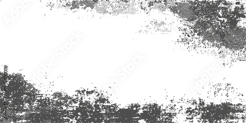 A vintage black floral frame featuring grunge ink splatter and a dirty paint texture on old paper art illustration