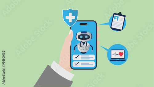 AI Healthcare App Mobile Interface with Medical Robot Doctor Telemedicine Digital Health Concept