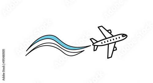 Airplane Flying with Wave Trail Icon on White Background