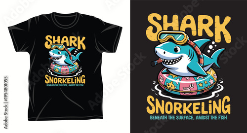 Cute shark snorkeling beneath the surface amidst fish, a fun t-shirt design