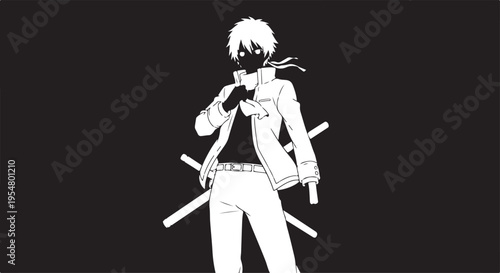 Vector illustration of anime character with swords
