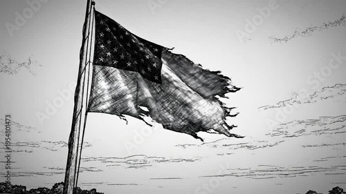 Tattered Flag Waving in the Wind
