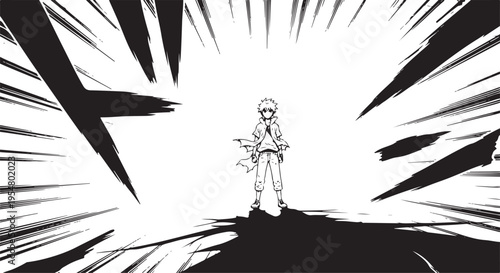 Black and white manga style comic superhero vector illustration