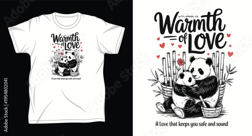 Warmth of love, a cute panda family t-shirt design, a love that keeps you safe and sound