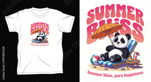 Panda relaxing on beach chair with umbrella summer bliss pure happiness.