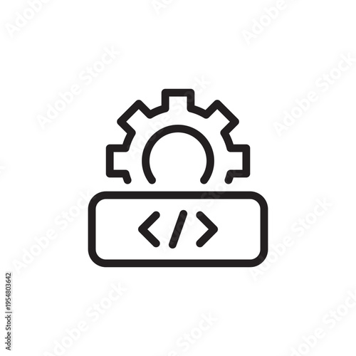 Software Development Gear Line Icon. Coding Automation Outline Vector