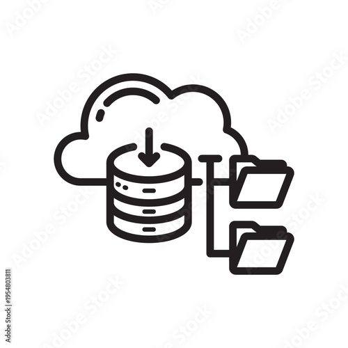 Cloud Database Storage Line Icon. File Backup Outline Vector
