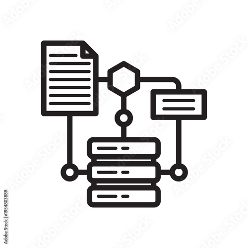 Document Database Integration Line Icon. Data Mapping Outline Vector
