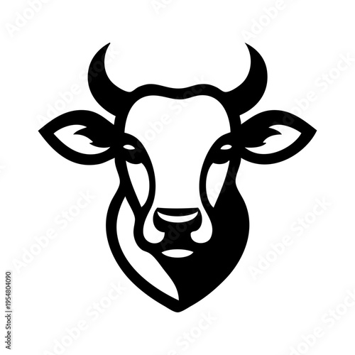 Logotipo con dibujo sencillo con líneas de la cabeza de una vaca vista de frente 
