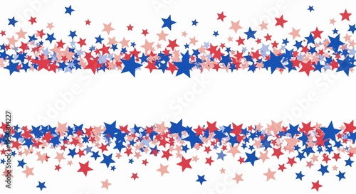 Red White and Blue Patriotic Stars Border Background, American Flag Colors Confetti Frame for 4th of July Independence Day Celebration and Veterans Day