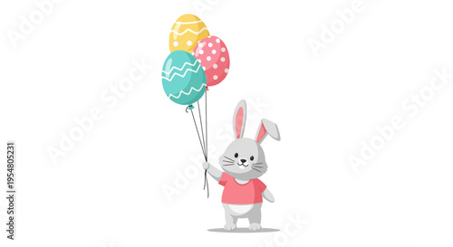 Cute rabbit holding colorful balloons celebrating a cheerful festive occasion for children and families