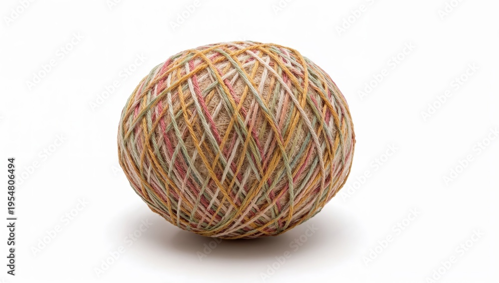Fototapeta premium Multicolored yarn ball closeup isolated on white background for knitting crochet craft projects