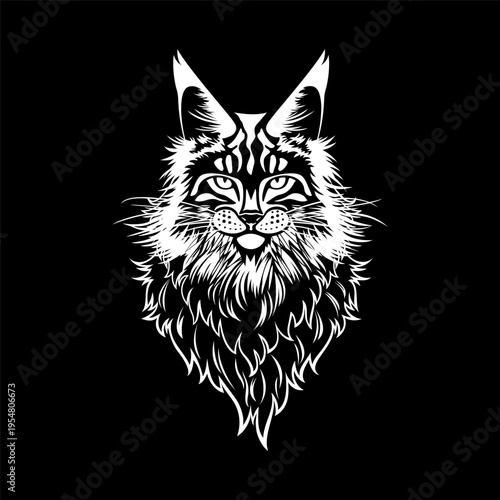 Stylized Maine Coon Cat with a White Outline