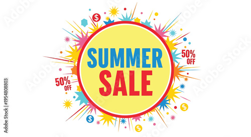 Summer sale vector badge with colorful explosion