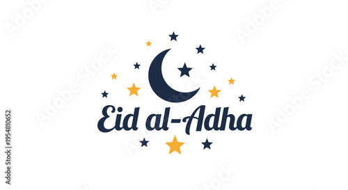 Happy Eid al-Adha Islamic holiday celebration with moon and stars illustration