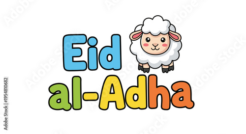 Eid al-Adha celebration with a cute sheep graphic, symbolizing sacrifice and joy