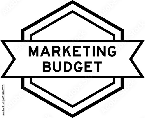 Vintage black color hexagon label banner with word marketing budget on white background