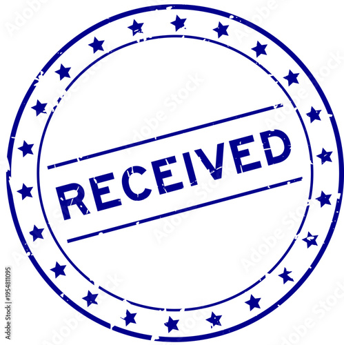 Grunge blue received word round rubber seal stamp on white background