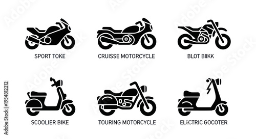 Motorcycle and Scooter Icons: Sportbike, Cruiser, Dirt Bike, Scooter, Touring, Electric Scooter