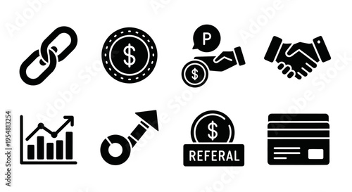 Business Icons: Finance, Marketing, Growth, Payment, Referral, Link, Credit Card