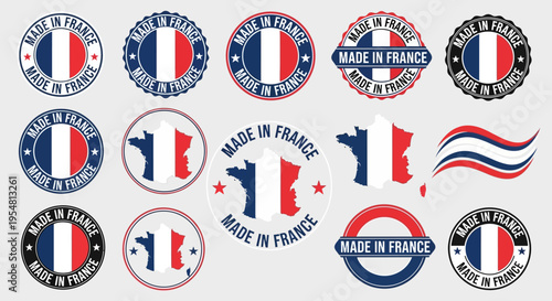 Foto Made in France Labels and Badges Set with French Flag and Map Silhouettes