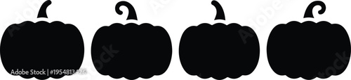 Black pumpkin silhouette vector icon set for Halloween and Thanksgiving autumn harvest festival decoration with four varied shapes