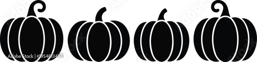 Black pumpkin silhouette vector icon set for Halloween and Thanksgiving autumn harvest festival decoration with four varied shapes
