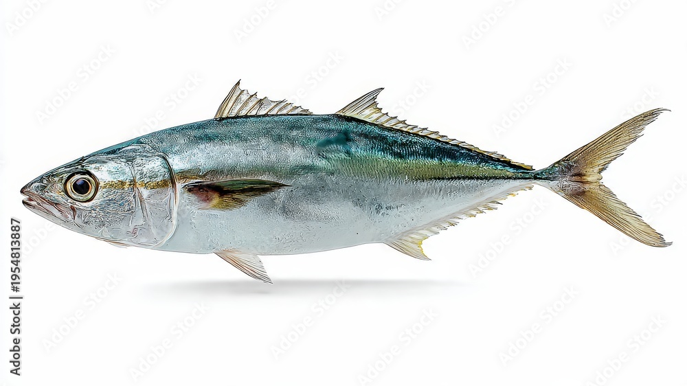 Fototapeta premium Studio Shot of a Freshly Caught Atlantic Bonito Fish on a White Background