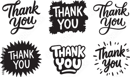 Expressions of Gratitude: A collection of various handwritten Thank You designs, each conveying appreciation with unique typography and style, ideal for expressing thanks.