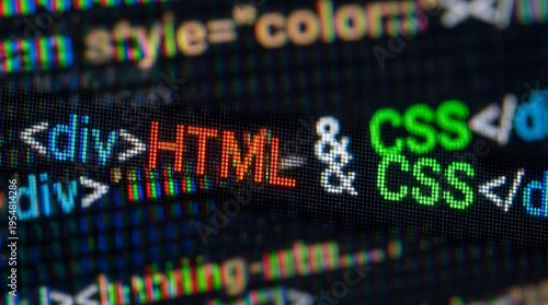 HTML and CSS code snippets displayed on a computer screen, a close-up shot that captures the essence of programming and web development