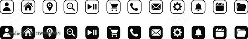 User interface navigation icons set for mobile applications and website menus featuring essential functions for daily digital tasks and tools