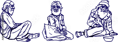    Homeless people design elements black white handdrawn.eps