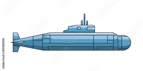 Large blue submarine underwater vessel vehicle.