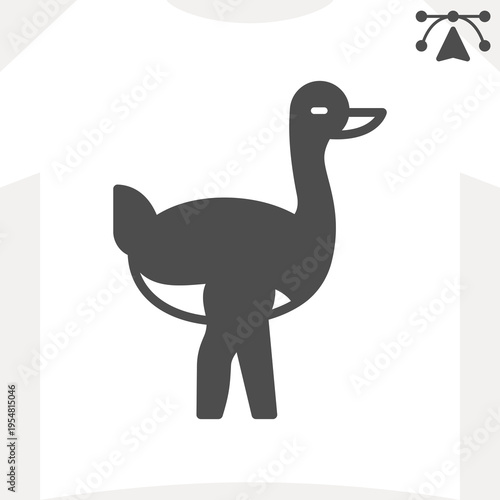 Australian long necked ostrich solid icon, wildlife and zoology concept. Vector graphics. Animal sign and editable stroke, glyph style icon for mobile or web design.