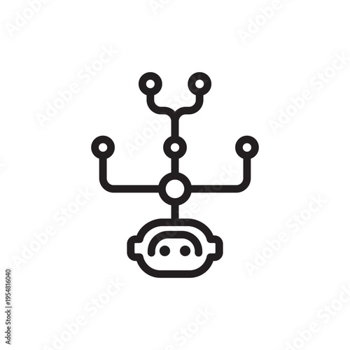 AI Branching Network Line Icon. Automation Structure Outline Vector
