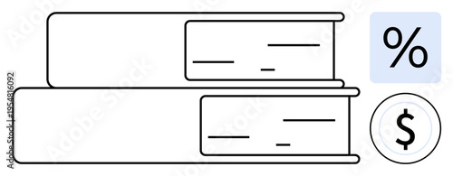 Financial education, personal finance, investment learning, savings planning, monetary management, academic resources. Stacked books with percentage and dollar icons. Financial education and personal