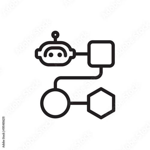 AI Workflow Integration Line Icon. Chatbot Process Mapping Outline Vector