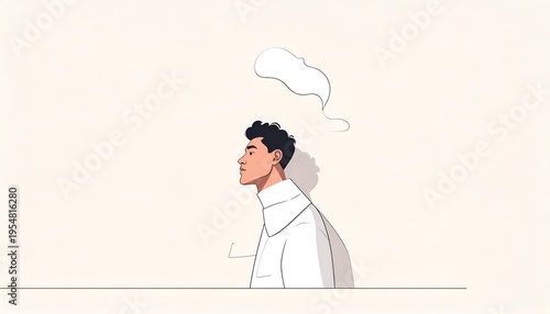 Illustration of a man in profile, with a speech bubble above, against a minimalist backdrop