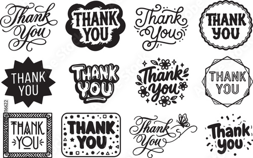 Varied Thank You Designs: A collection of various thank you designs in a monochrome palette, perfect for expressing gratitude.