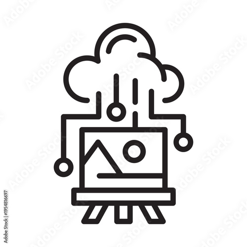 Cloud Image Generation Line Icon. AI Creative Platform Outline Vector