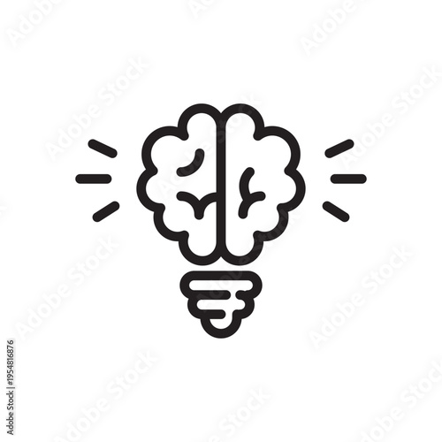 Brain Light Bulb Line Icon. Creative Intelligence Outline Vector
