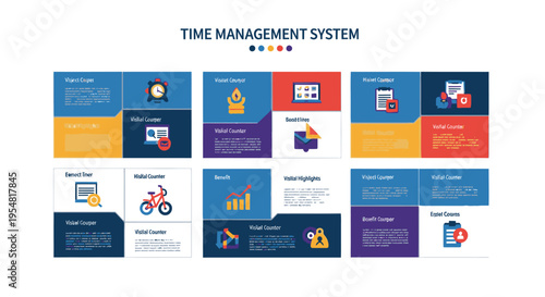 Time Management System Infographic with Icons and Charts