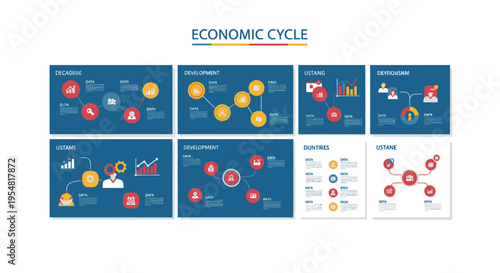 Economic Cycle Infographic: Growth, Peak, Recession, Recovery Stages Illustrated